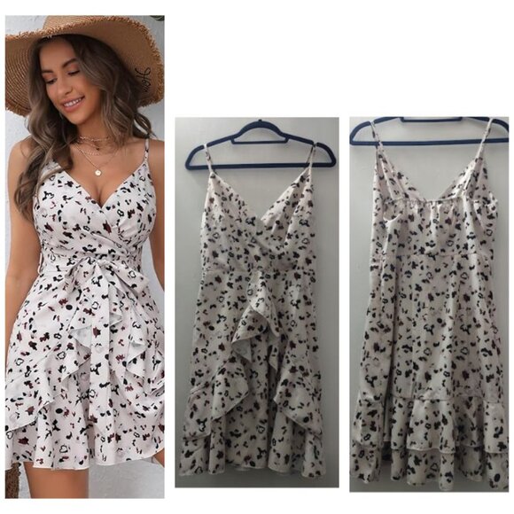 Verdusa Women's Floral Print Ruffle Trim Cap Sleeve Tie Back A Line Mini Dress - Picture 1 of 7